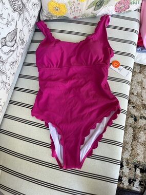 Hot Pink Scallop One-Piece Swimsuit